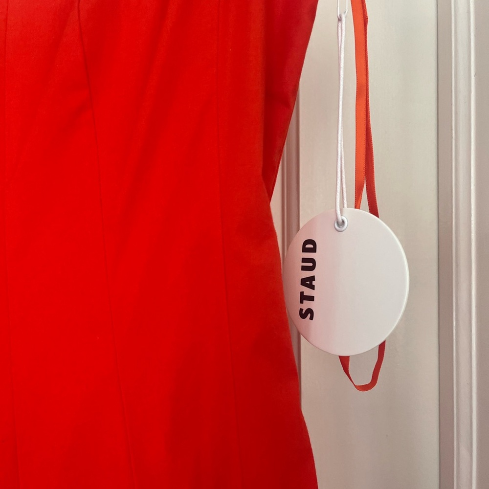NWT Staud Wells Midi Dress in Fire Poplin 🍅 Gorgeous Tomato Red - Picture 3 of 5
